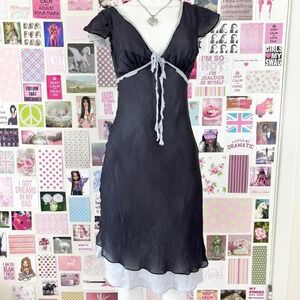 y2k bcbgmaxazria silk layered mini dress black blue size 4